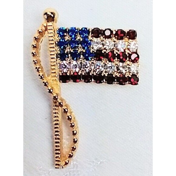 Rafaelian Signed AMERICAN FLAG Brooch Pin Gold Tone 1.75" x 1.25 inch Vintage - Picture 2 of 9